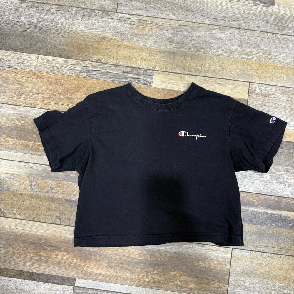 Champion Cropped Black Short Sleeve Tee
